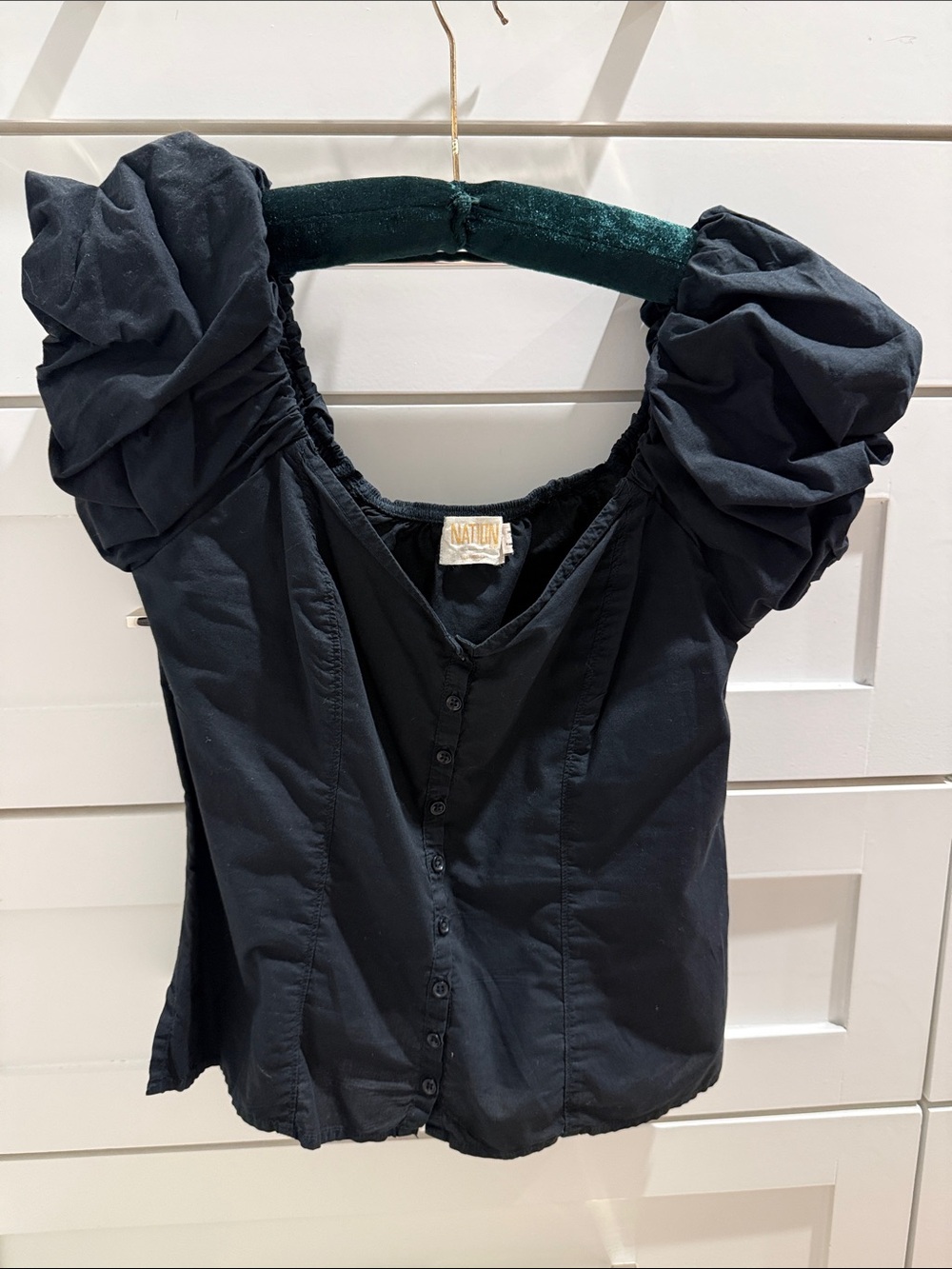 Nation LTD Black Puff-Sleeve Button-Front Blouse